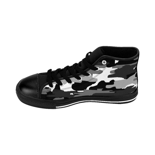 Black Camo Women's Sneakers, Gray Army Print Designer High-top Sneakers Tennis Shoes-Shoes-Printify-Heidi Kimura Art LLCv