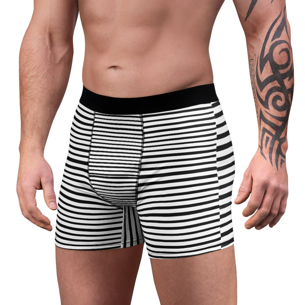 Black Striped Men's Boxer Briefs, Horizontal Stripe Print Premium Quality Underwear For Men-All Over Prints-Printify-L-Black Seams-Heidi Kimura Art LLC