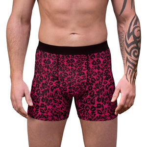 Hot Pink Sexy Leopard Print Animal Premium Men's Boxer Briefs Underwear-Men's Underwear-L-Black Seams-Heidi Kimura Art LLC