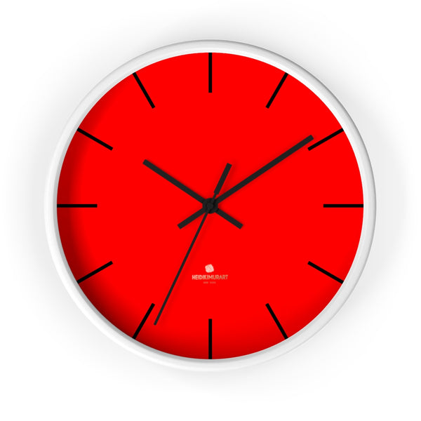Solid Bright Red Color Plain Modern 10" Diameter Large Wall Clock- Made in USA-Wall Clock-10 in-White-Black-Heidi Kimura Art LLC