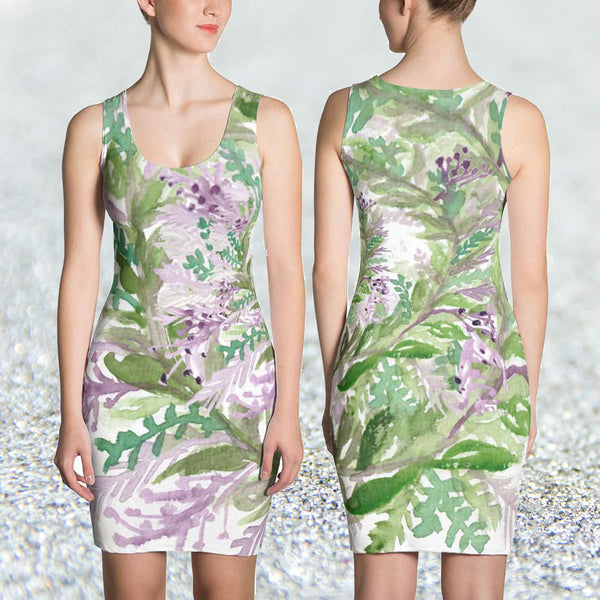 Purple Lavender Floral Flower Print Women's Sleeveless Dress- Made in USA (Size: XS-XL)-Women's Sleeveless Dress-Heidi Kimura Art LLC