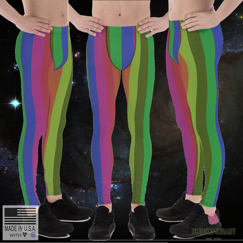 Rainbow Colorful Vertical Stripe Vintage-Style Men's Leggings Meggings- Made in USA/EU-Men's Leggings-Heidi Kimura Art LLC