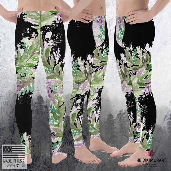 French Lavender Floral Print Men's Leggings Tights Pants Meggings - Made in USA/EU-Men's Leggings-Heidi Kimura Art LLC