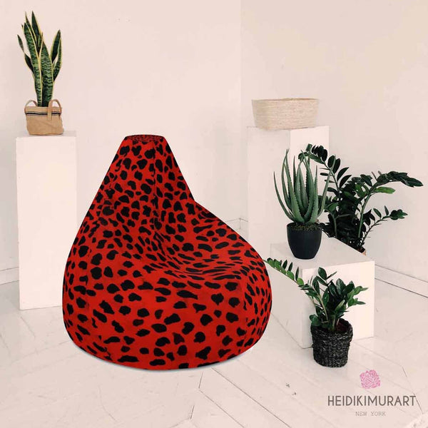Scarlet Red Leopard Animal Print Water Resistant Polyester Bean Sofa Bag- Made in EU-Bean Bag-Heidi Kimura Art LLC