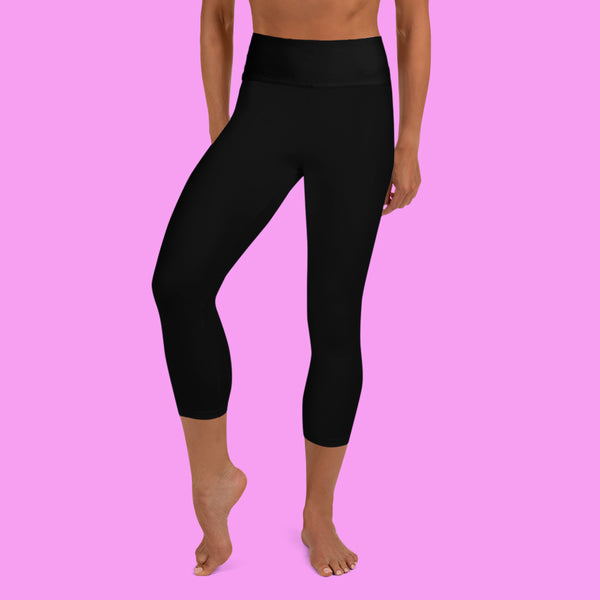 Bridesmaid Graphic Print Black Women's Yoga Capri Leggings Pants, Made in USA/ EU-Capri Yoga Pants-Heidi Kimura Art LLC