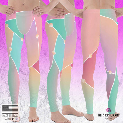 Ombre Pink Orange Graphic Abstract Pattern Men's Leggings Tights Pants Meggings-Men's Leggings-Heidi Kimura Art LLC