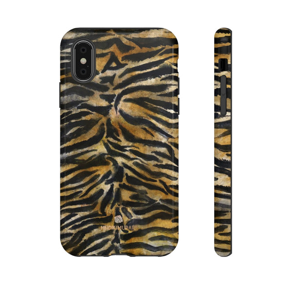 Brown Tiger Striped Tough Cases, Animal Print Best Designer Phone Case-Made in USA-Phone Case-Printify-iPhone XS-Glossy-Heidi Kimura Art LLC