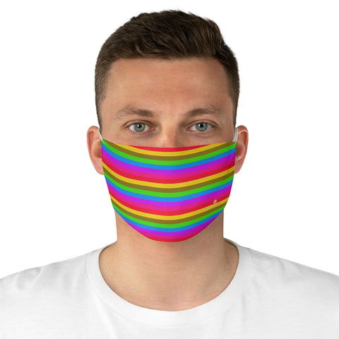 Rainbow Horizontal Striped Face Mask, Gay Pride Designer Horizontally Stripes Fashion Face Mask For Men/ Women, Designer Premium Quality Modern Polyester Fashion 7.25" x 4.63" Fabric Non-Medical Reusable Washable Chic One-Size Face Mask With 2 Layers For Adults With Elastic Loops-Made in USA