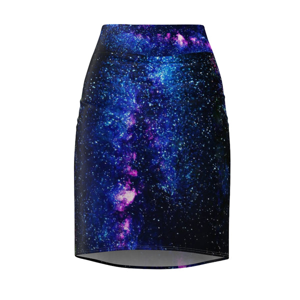 Blue Space Galaxy Print Designer Women's Pencil Skirt-Made in USA (US Size: XS-2XL)-Pencil Skirt-L-4 oz.-Heidi Kimura Art LLC