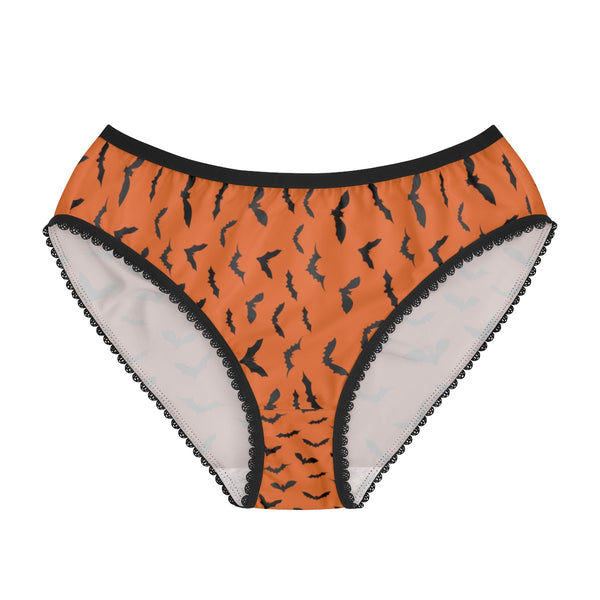 Orange Black Bats Print Halloween Women's Briefs Panties Underwear(US Size: XS-2XL)-Women's Underwear-Heidi Kimura Art LLC