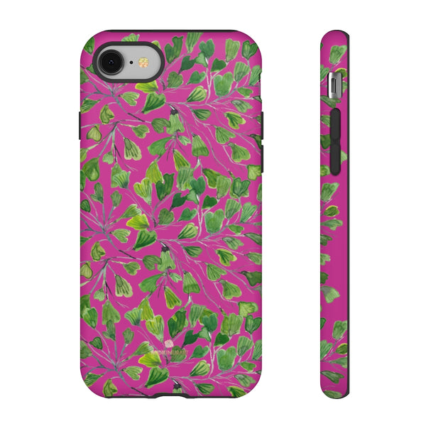 Pink Maidenhair Fern Tough Cases, Hot Pink Green Leaf Print Phone Case-Made in USA-Phone Case-Printify-iPhone 8-Matte-Heidi Kimura Art LLC