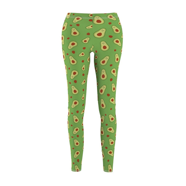 Light Green Avocado Cute Print Women's Dressy Long Casual Leggings- Made in USA-Casual Leggings-Heidi Kimura Art LLC