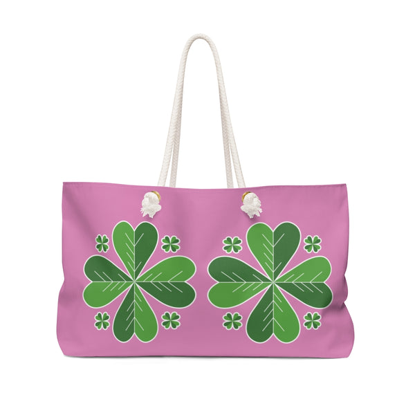 Light Pink Green Clover Leaf St. Patrick's Day Irish Print 24"x13"Weekender Bag- Made in USA-Weekender Bag-24x13-Heidi Kimura Art LLC