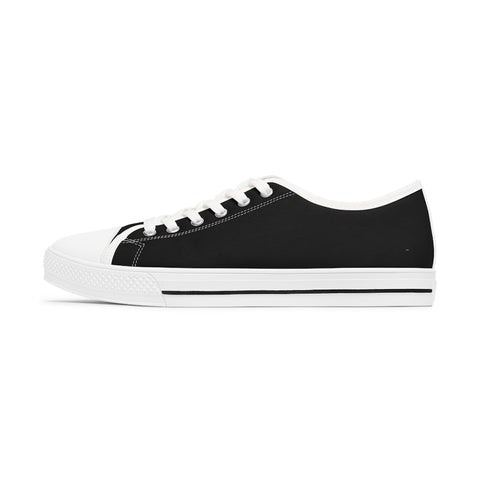 Black Color Ladies' Sneakers, Solid Black Color Modern Minimalist Basic Essential Women's Low Top Sneakers Tennis Shoes, Canvas Fashion Sneakers With Durable Rubber Outsoles and Shock-Absorbing Layer and Memory Foam Insoles (US Size: 5.5-12)