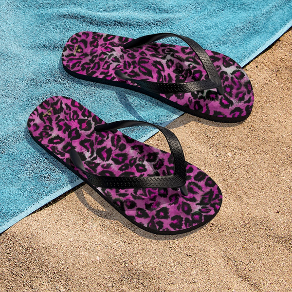 Pink Leopard Animal Print Unisex Flip-Flops Beach Pool Sandals- Made in USA-Flip-Flops-Heidi Kimura Art LLC