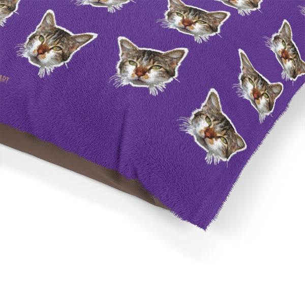 Purple Cat Pet Bed, Solid Color Machine-Washable Pet Pillow With Zippers-Printed in USA-Pets-Printify-Heidi Kimura Art LLC