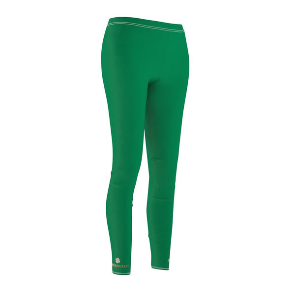Elf Green Solid Color Print Women's Dressy Best Long Casual Leggings- Made in USA-Casual Leggings-Heidi Kimura Art LLC