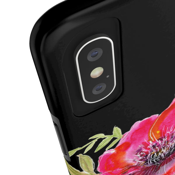 Black Red Hibiscus Phone Case, Flower Floral Print Case Mate Tough Phone Cases-Made in USA - Heidikimurart Limited 