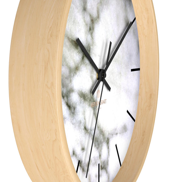 White Marble Print Art Large Indoor Designer 10" dia. Wall Clock-Made in USA-Wall Clock-Heidi Kimura Art LLC