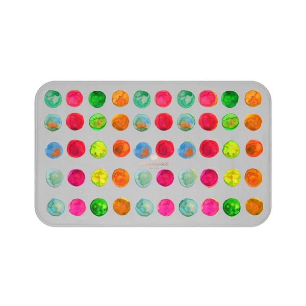 Light Ash Gray Colorful Watercolor Polka Dots Print Microfiber Bath Mat-Made in USA-Bath Mat-Large 34x21-Heidi Kimura Art LLC