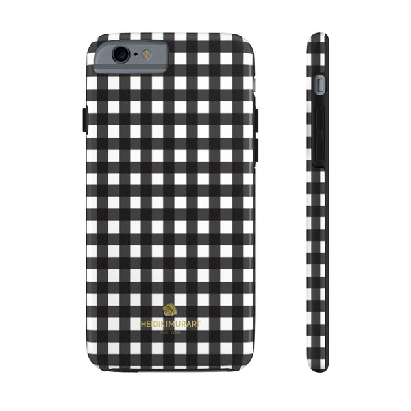 Black Buffalo Plaid Phone Case, White Flannel Print Case Mate Tough Phone Cases-Made in USA - Heidikimurart Limited 