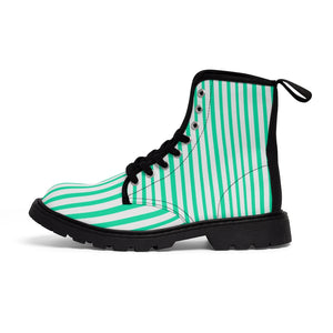 Turquoise Striped Print Men's Boots, Blue White Stripes Best Hiking Winter Boots Laced Up Shoes For Men-Shoes-Printify-Black-US 7-Heidi Kimura Art LLC Turquoise Striped Print Men's Boots, Blue White Men's Canvas Hiking Winter Boots, Fashionable Modern Minimalist Best Anti Heat + Moisture Designer Comfortable Stylish Men's Winter Hiking Boots Shoes For Men (US Size: 7-10.5)