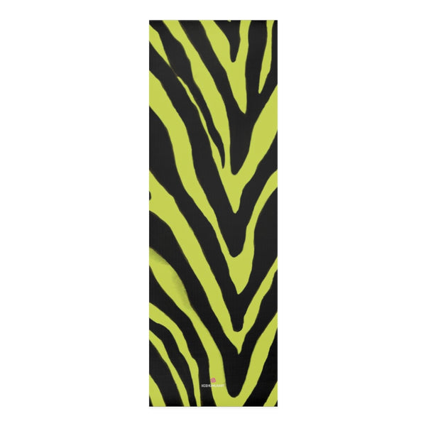 Yellow Zebra Foam Yoga Mat, Yellow and Black Animal Print Wild & Fun Stylish Lightweight 0.25" thick Best Designer Gym or Exercise Sports Athletic Yoga Mat Workout Equipment - Printed in USA (Size: 24″x72")