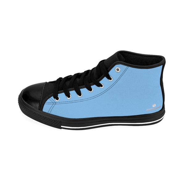 Baby Blue Men's Sneakers, Solid Color Print Designer Men's Shoes, Men's High Top Sneakers US Size 6-14, Mens High Top Casual Shoes, Unique Fashion Tennis Shoes, Solid Color Sneakers, Mens Modern Footwear (US Size: 6-14)