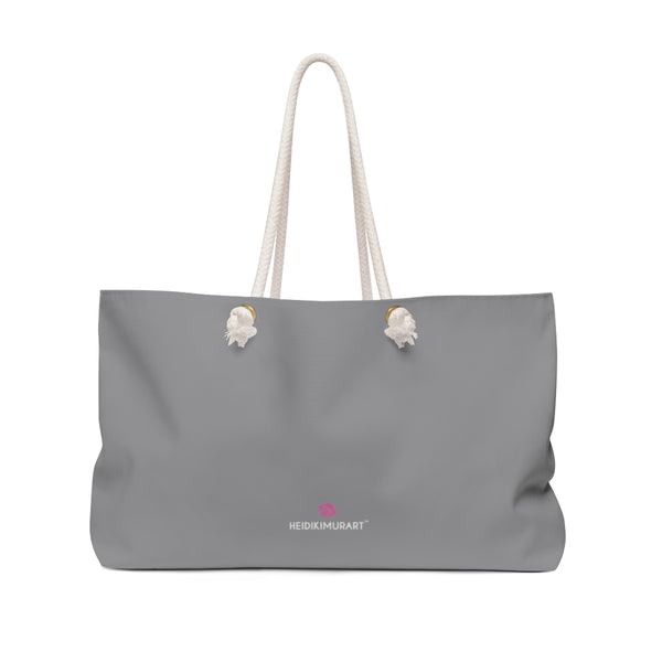 Ash Grey Color Weekender Bag, Solid Grey Color Simple Modern Essential Best Oversized Designer 24"x13" Large Casual Weekender Bag - Made in USA