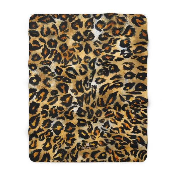 Brown Leopard Spots Animal Print Designer Sherpa Fleece Blanket-Made in USA-Blanket-60" x 80"-Heidi Kimura Art LLC