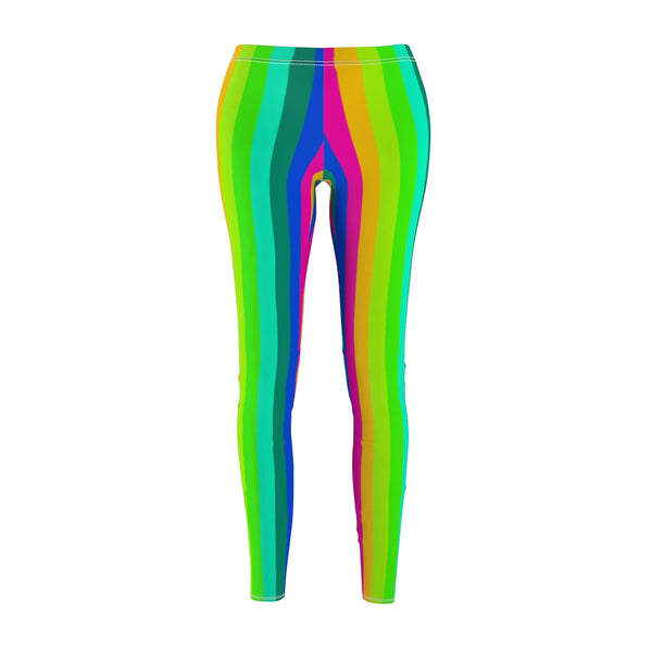 Rainbow Striped Women's Casual Leggings, Gay Pride Best Vertical Stripes Tights-All Over Prints-Printify-Heidi Kimura Art LLC