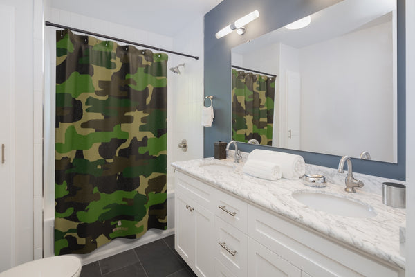 Green Camouflage Camo Army Military Print Large 71x74 inches Shower Curtains-Shower Curtain-71x74-Heidi Kimura Art LLC Green Camouflage Shower Curtains, Camouflage Army Military Print Designer Polyester Large 100% Polyester 71x74 inches Shower Curtains- Printed in USA