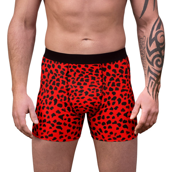 Hot Red Leopard Animal Print Men's Boxer Briefs Underwear (US Size: XS-3XL)-Men's Underwear-Heidi Kimura Art LLC