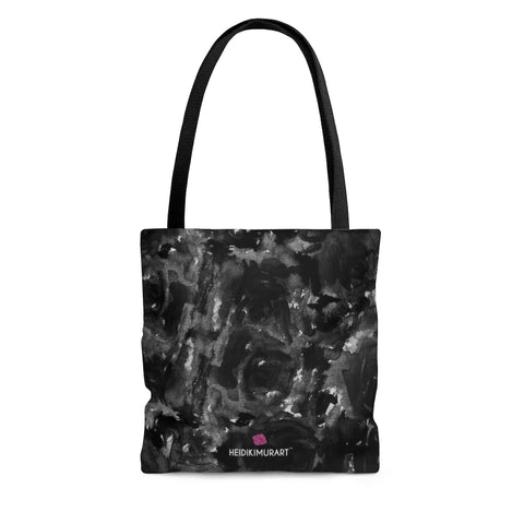 Grey Floral Rose Tote Bag, Flower Print Abstract Designer Colorful Square 13"x13", 16"x16", 18"x18" Premium Quality Market Tote Bag - Made in USA