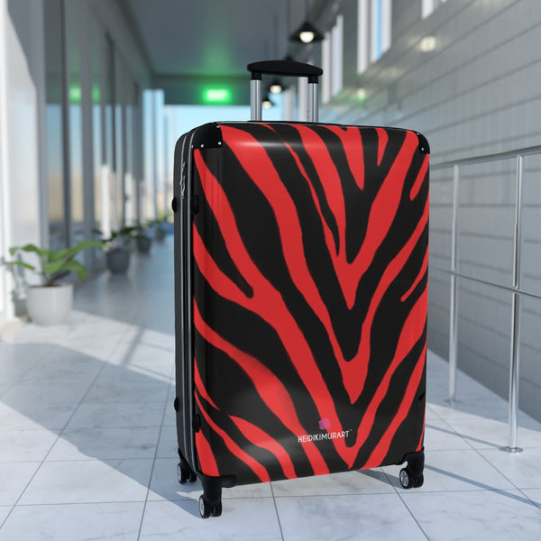 Red Black Zebra Print Suitcases, Animal Print Designer Suitcase Luggage (Small, Medium, Large) Unique Cute Spacious Versatile and Lightweight Carry-On or Checked In Suitcase, Best Personal Superior Designer Adult's Travel Bag Custom Luggage - Gift For Him or Her - Made in USA/ UK