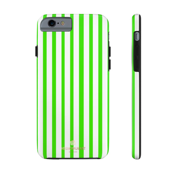 Green White Striped iPhone Case, Modern Case Mate Tough Samsung Galaxy Phone Cases-Phone Case-Printify-iPhone 6/6s Tough-Heidi Kimura Art LLC