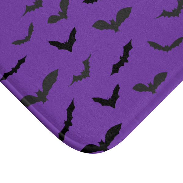 Purple and Black Flying Bats Designer Halloween Bath Mat-Made in USA-Bath Mat-Heidi Kimura Art LLC