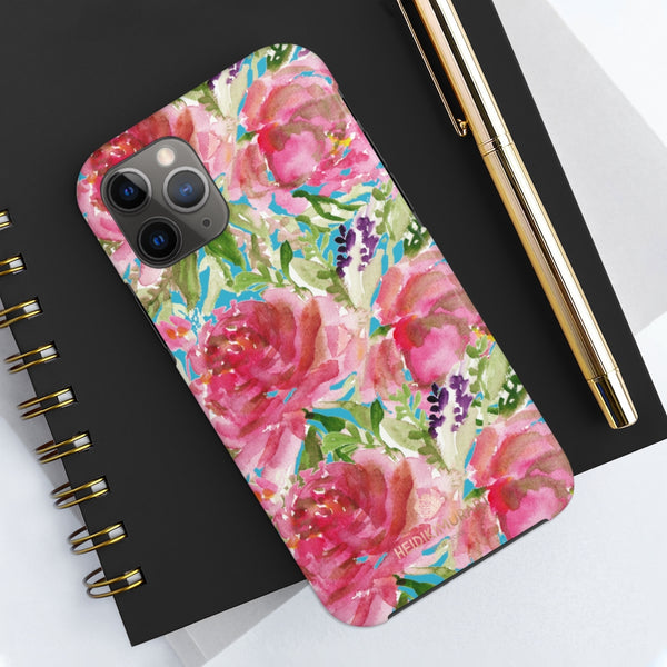 Blue Pink Rose Print Phone Case, Floral Print Case Mate Tough Phone Cases-Made in USA - Heidikimurart Limited 