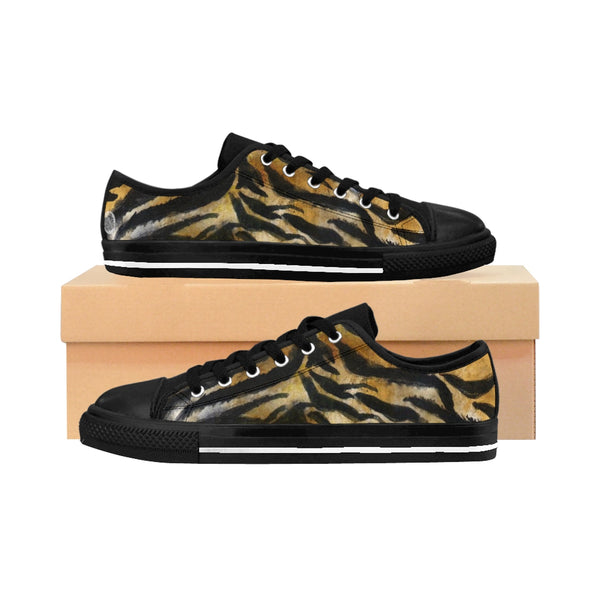 Tiger Stripe Animal Skin Pattern Fashionable Designer Men's Low Top Sneakers Shoes-Men's Low Top Sneakers-US 9-Heidi Kimura Art LLC