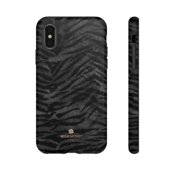 Black Tiger Striped Tough Cases, Animal Print Best Designer Phone Case-Made in USA-Phone Case-Printify-iPhone X-Matte-Heidi Kimura Art LLC
