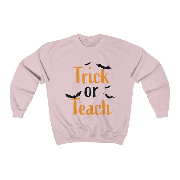 Fun Trick or Teach Bats Print Unisex Crewneck Sweatshirt For Teachers -Made in USA-Sweatshirt-Light Pink-S-Heidi Kimura Art LLC