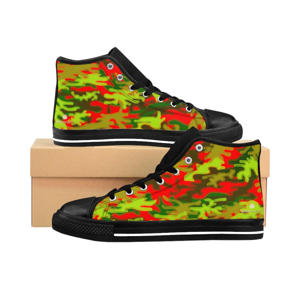 Red Green Camouflage Army Military Print Men's High-top Sneakers Tennis Shoes-Men's High Top Sneakers-Heidi Kimura Art LLC