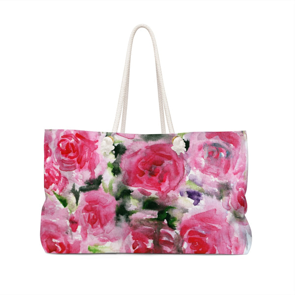 Rosy Red Pink Floral Print 24"x13" Weekender Bag - Made in USA-Weekender Bag-24x13-Heidi Kimura Art LLC