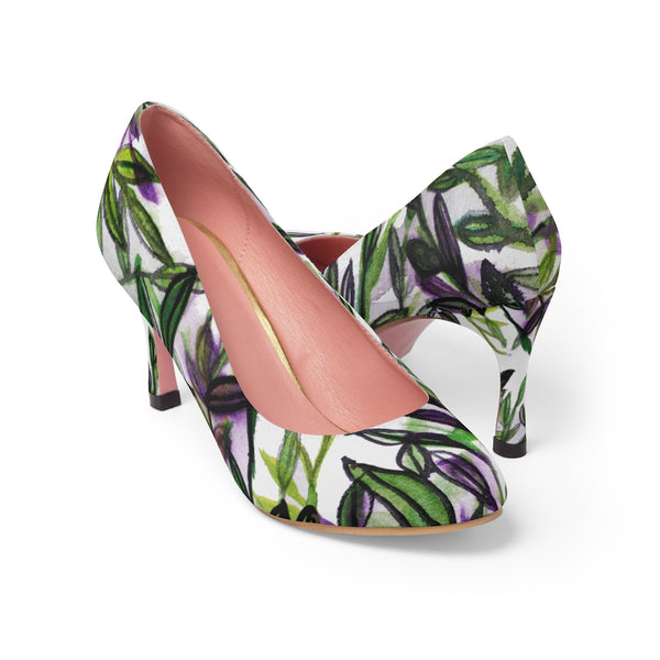 White Green Tropical Green Leaves Bridal Women's Designer 3" High Heels (US Size: 5-11)-3 inch Heels-US 10-Heidi Kimura Art LLC