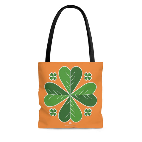 Orange And Green Irish Green Clover Leaf St. Patrick's Day Print Tote Bag- Made in USA-Tote Bag-Large-Heidi Kimura Art LLC