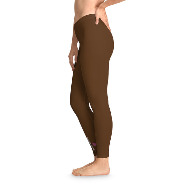 Dark Brown Solid Color Tights, Brown Solid Color Designer Comfy Women's Stretchy Leggings- Made in USA