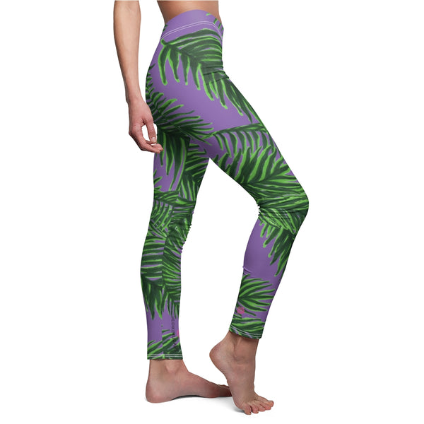 Purple Tropical Leaves Casual Tights, Best Jungle Leaves Women's Casual Leggings, Green Jungle Palm Tree Women's Long Leggings, Women's Fashion Best Designer Premium Quality Skinny Fit Premium Quality Casual Leggings - Made in USA (US Size: XS-2XL) 