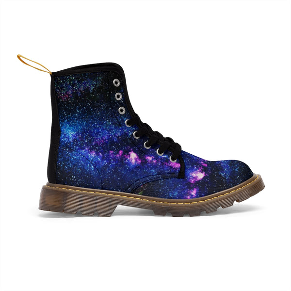 Galaxy Print Men Hiker Boots, Mysterious Space Print Designer Men's Canvas Boots (US Size: 7-10.5)