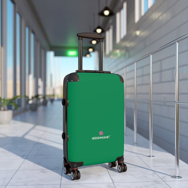 Dark Green Color Cabin Suitcase, Carry On Polycarbonate Front and Hard-Shell Durable Small 1-Size Carry-on Luggage With 2 Inner Pockets & Built in Lock With 4 Wheel 360° Swivel and Adjustable Telescopic Handle - Made in USA/UK (Size: 13.3" x 22.4" x 9.05", Weight: 7.5 lb) Unique Cute Carry-On Best Personal Travel Bag Custom Luggage - Gift For Him or Her 
