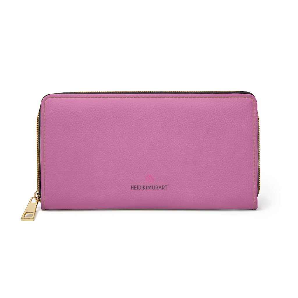 Light Pink Color Zipper Wallet, Solid Pink Color Best 7.87" x 4.33" Luxury Cruelty-Free Faux Leather Women's Wallet & Purses Compact High Quality Nylon Zip & Metal Hardware, Luxury Long Wallet With Cardholders For Women